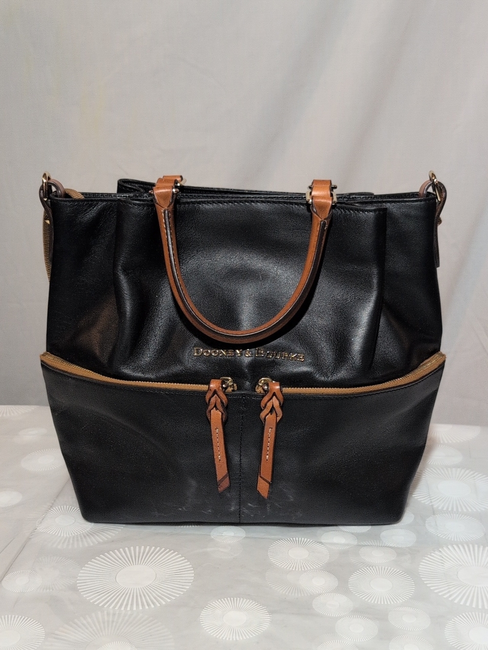Dooney & Bourke Black Tote with Brown Trim